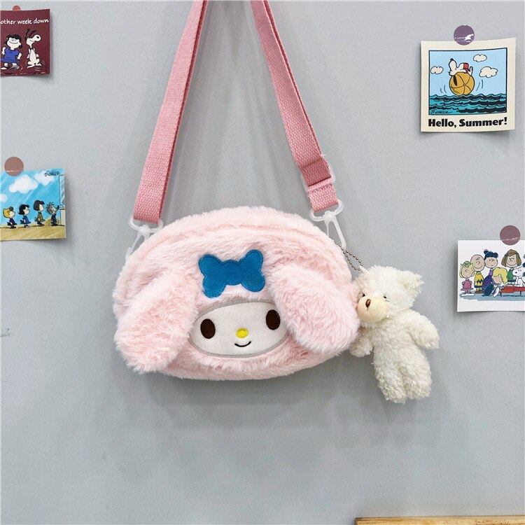 Anime Sanrio My Melody With Teddy Keychain Soft Plush Shoulder Bag ...