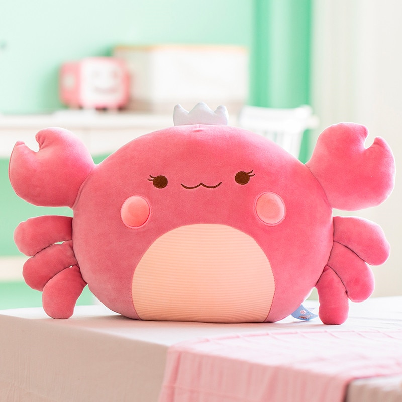 1pc 58CM Lovely Down Cotton Stuffed Crab with Crown Plush Toys Kawaii Animal Plush Chair Sofa Cushion Decor Toy Throw Pillow