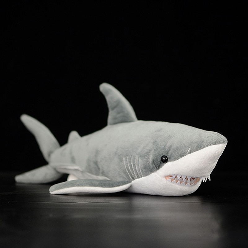 16" Lifelike Great White Shark Stuffed Toy Soft Shark Plush Toys Real Life Ocean Animal Toy Christmas Gifts For Kids
