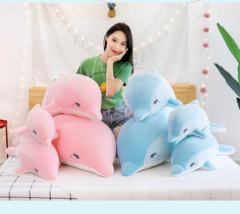 55CM Kawaii Dolphin Plush Toys Lovely Stuffed Soft Animal Pillow Dolls for Children Girls Sleeping Cushion Finger Gift