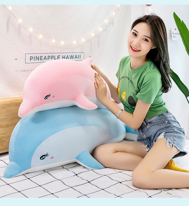 55CM Kawaii Dolphin Plush Toys Lovely Stuffed Soft Animal Pillow Dolls for Children Girls Sleeping Cushion Finger Gift