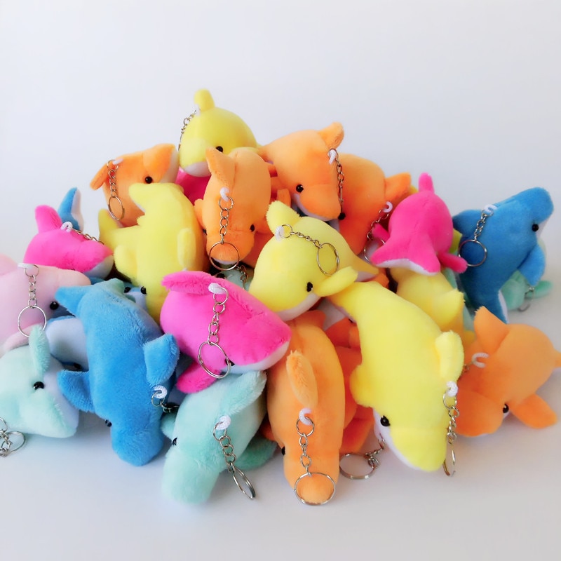 2pcs 10cm Stuffed Animals Plush Toys Keychains Dolphin Plush Toy Hot Cute Educational Toys for Children Llavero Kawaii Oyuncak