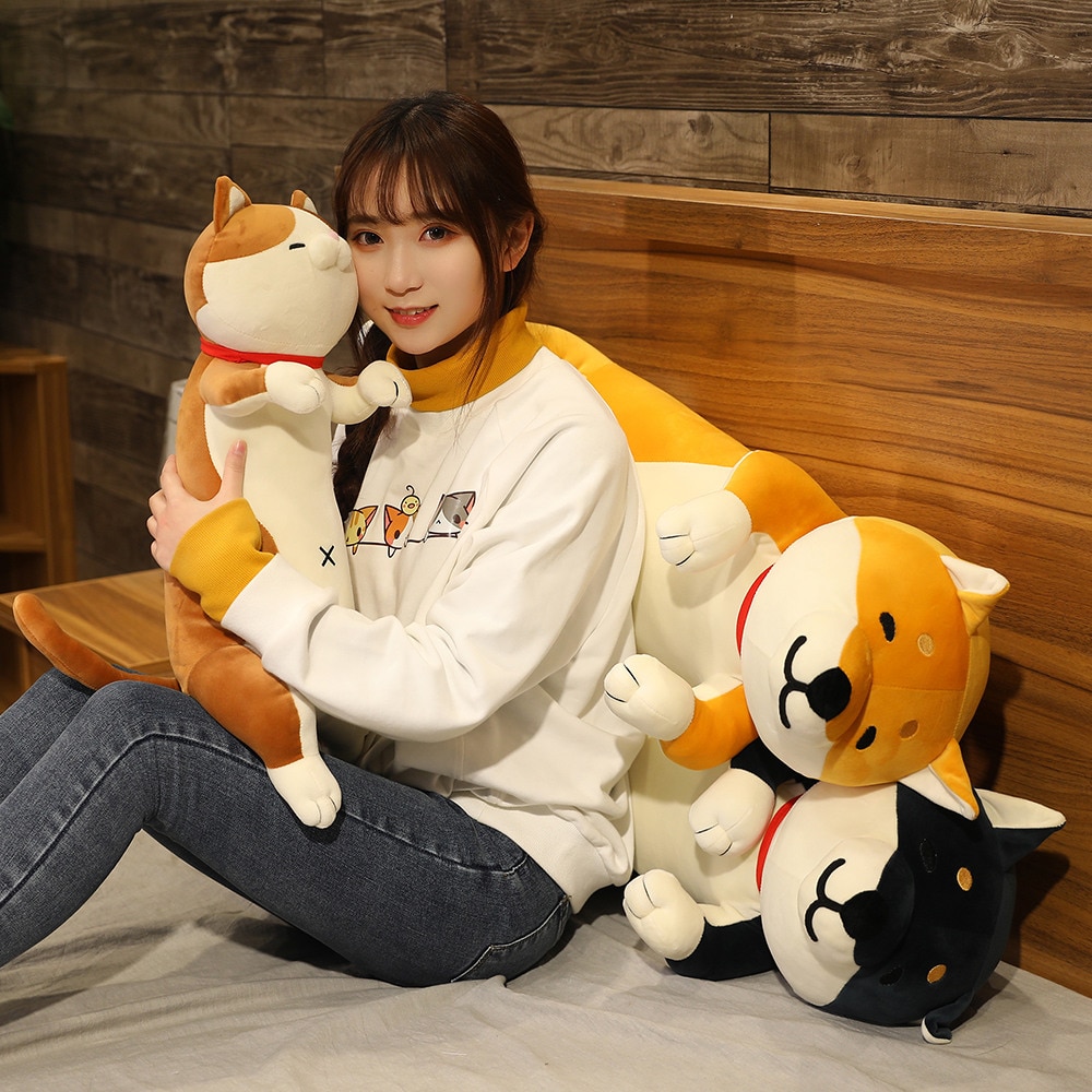 60-120cm Cute Shiba Inu Dog & Cat Plush Toys Stuffed Long Animals Sleep Boyfriend Pillow Doll Office Cushion Kids Girls Gift