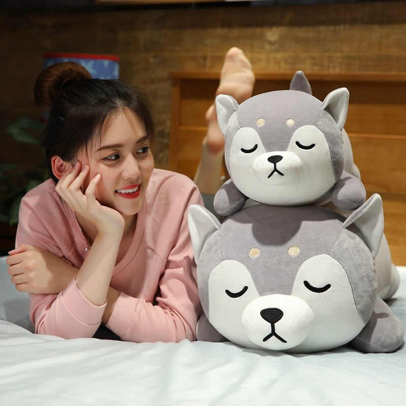 New Huge 35-75cm Cute Corgi & Shiba Inu Dog Plush Toys Kawaii Lying Husky Pillow Stuffed Soft Animal Dolls Children Baby Gift