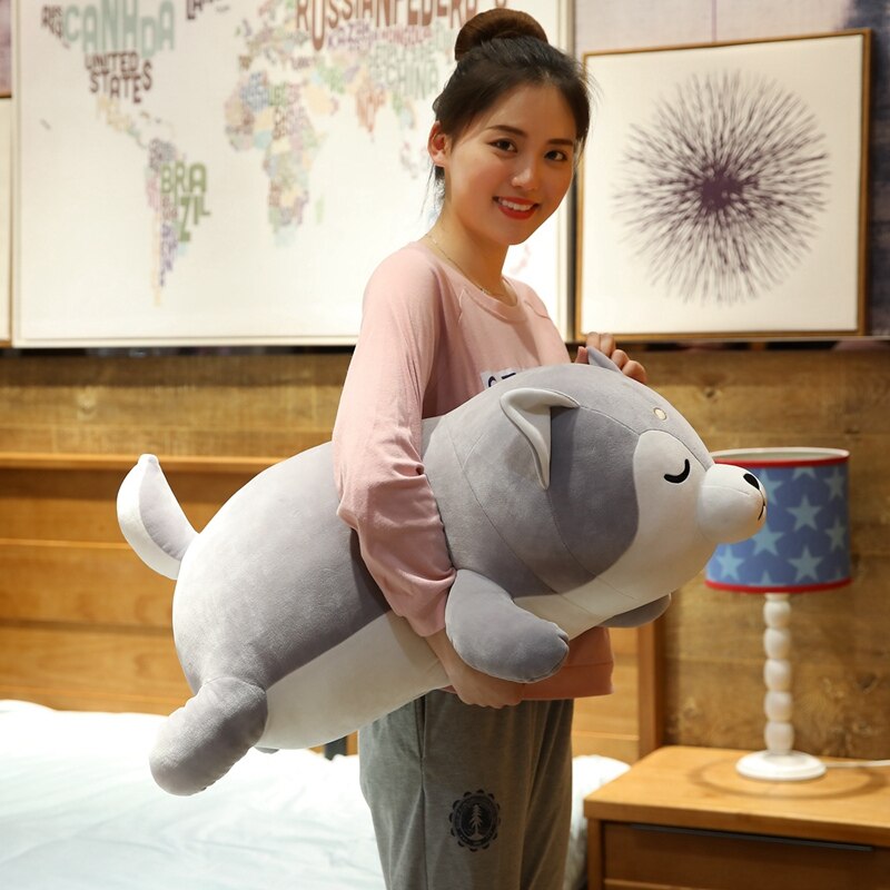 New Huge 35-75cm Cute Corgi & Shiba Inu Dog Plush Toys Kawaii Lying Husky Pillow Stuffed Soft Animal Dolls Children Baby Gift