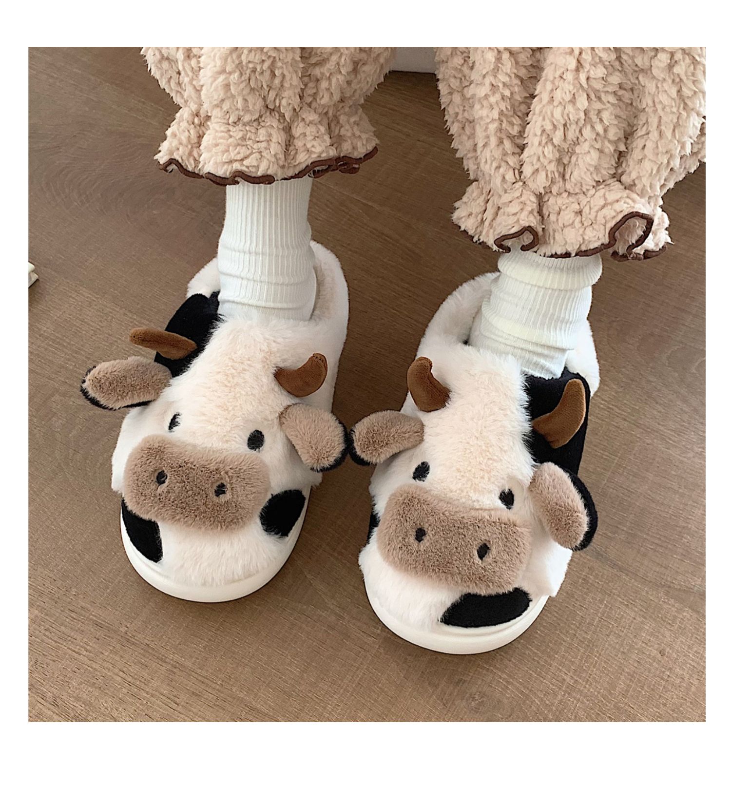Cute Animal Slipper For Women Girls Fashion Kawaii Fluffy Winter Warm Slippers Woman Cartoon Milk Cow House Slippers Funny Shoes