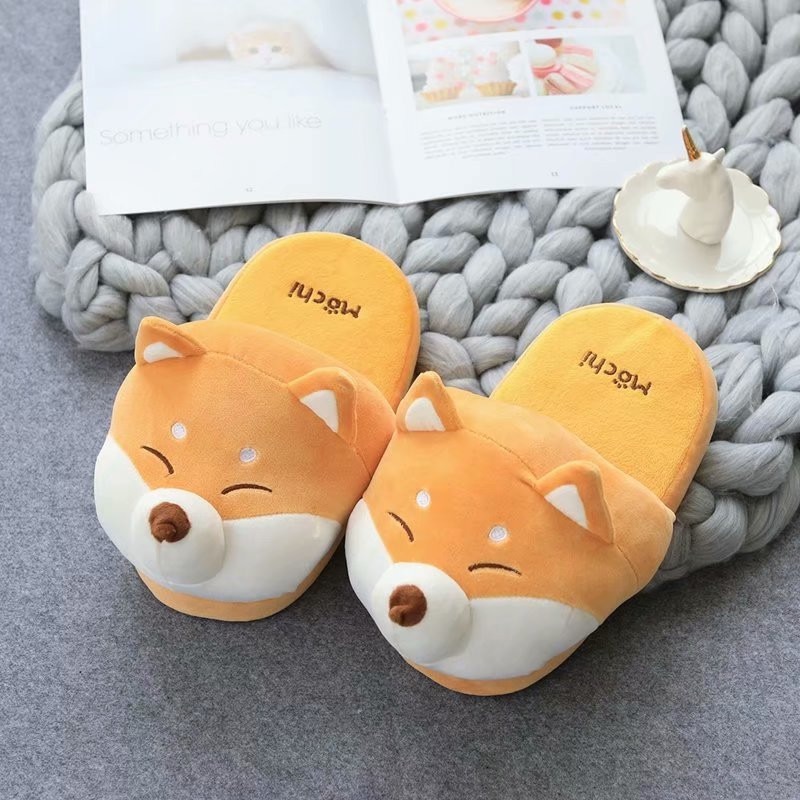 Couple Cartoon Cute Husky Shiba Home Winter Warm Non-Slip Indoor Fluffy Floor Shoes Women's Fashion Plush Cotton Slippers 2020