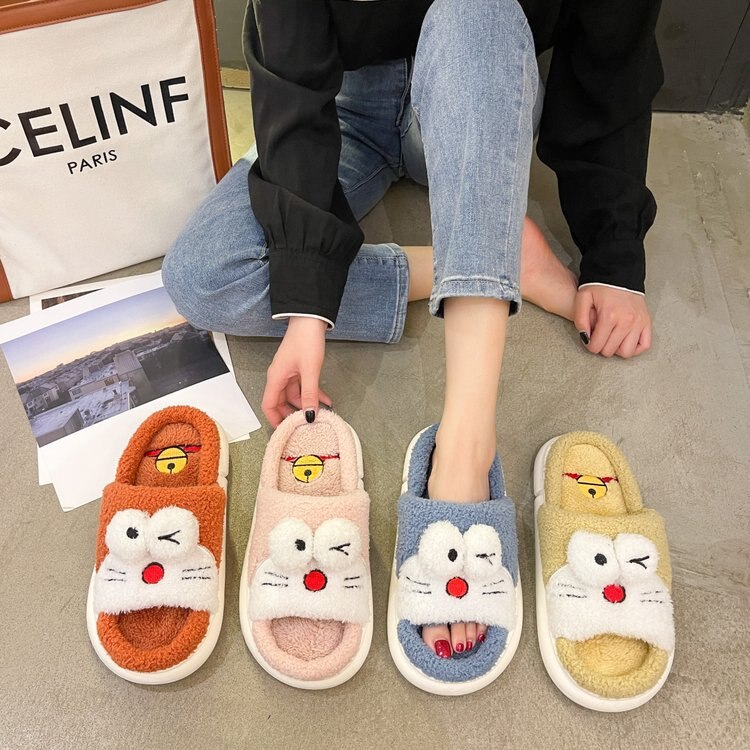 2021 new summer/spring slippers open toe cute cartoon plush cotton drag kawaii autumn and winter cotton drag