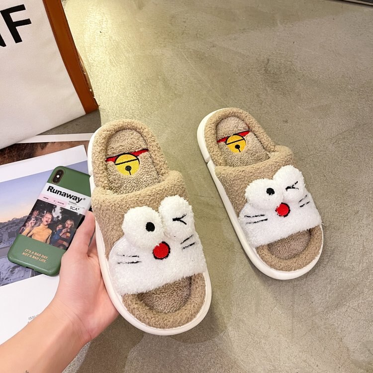 2021 new summer/spring slippers open toe cute cartoon plush cotton drag kawaii autumn and winter cotton drag