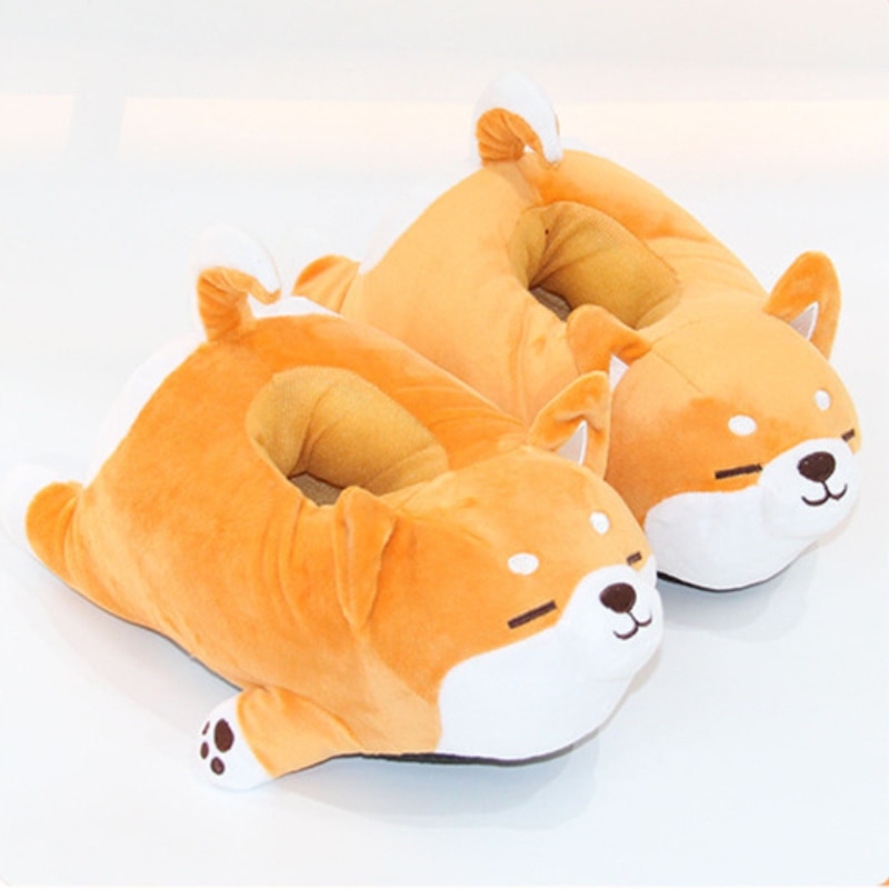 2022 Winter New Cute Soft Cute Lazy Shiba inu Cartoon plush Dog Slippers Animal Puppy Home Plush Cotton Funny Cotton Slipper