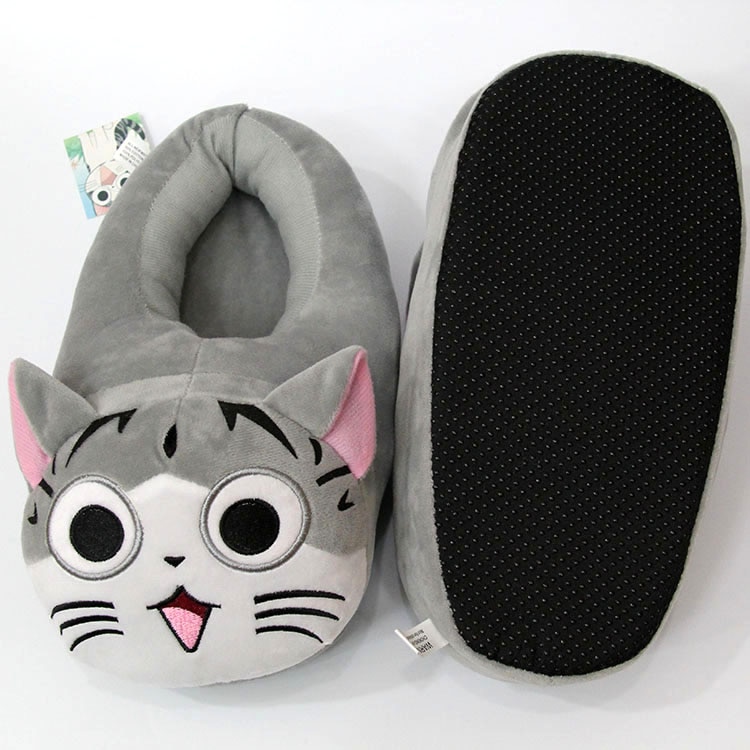 Full Covered Cartoon Cat Slippers Warm Winter Slides Soft Plush Doll Indoor Cute Anime Bedroom Shoes For Man Woman Home Use
