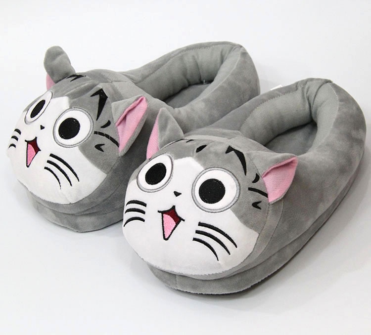 Grey Cat Soft Plush Slipper