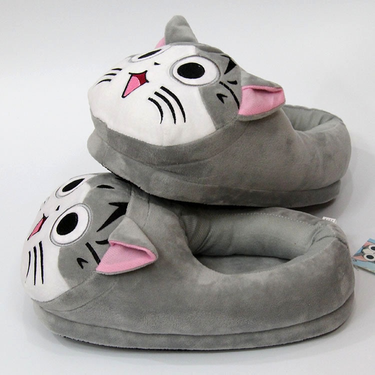 Full Covered Cartoon Cat Slippers Warm Winter Slides Soft Plush Doll Indoor Cute Anime Bedroom Shoes For Man Woman Home Use
