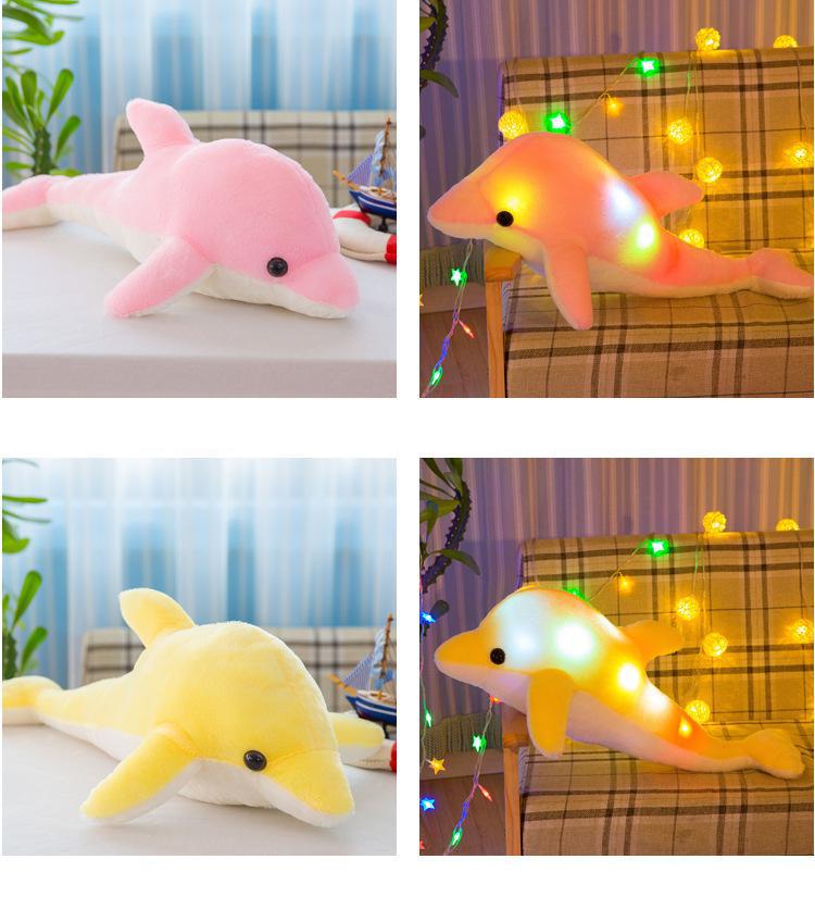 35cm/50cm Luminous Plush Dolphin Dolls Kawaii Light Up Dolphin Pillow Stuffed Toys Colorful Dolphin Plush Night Light Toys