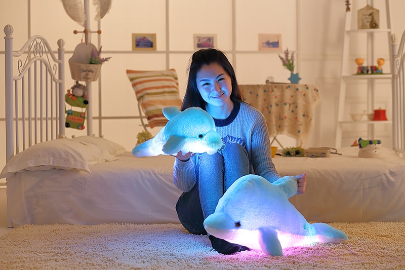 45cm Creative Luminous Plush Dolphin Doll Glowing Pillow, LED Light Animal Toys Colorful Kids Children's Gift WJ453