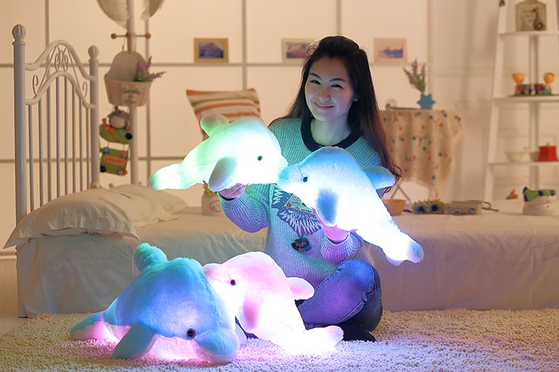45cm Creative Luminous Plush Dolphin Doll Glowing Pillow, LED Light Animal Toys Colorful Kids Children's Gift WJ453