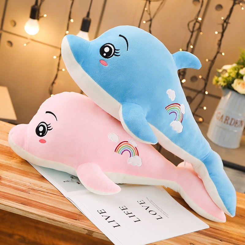 New 1pc 60cm-130cm Soft Rainbow Dolphin Plush Toys Dolls Stuffed Animal Pillow Kawaii Pillow Kids Toy Christmas Gift for Girls