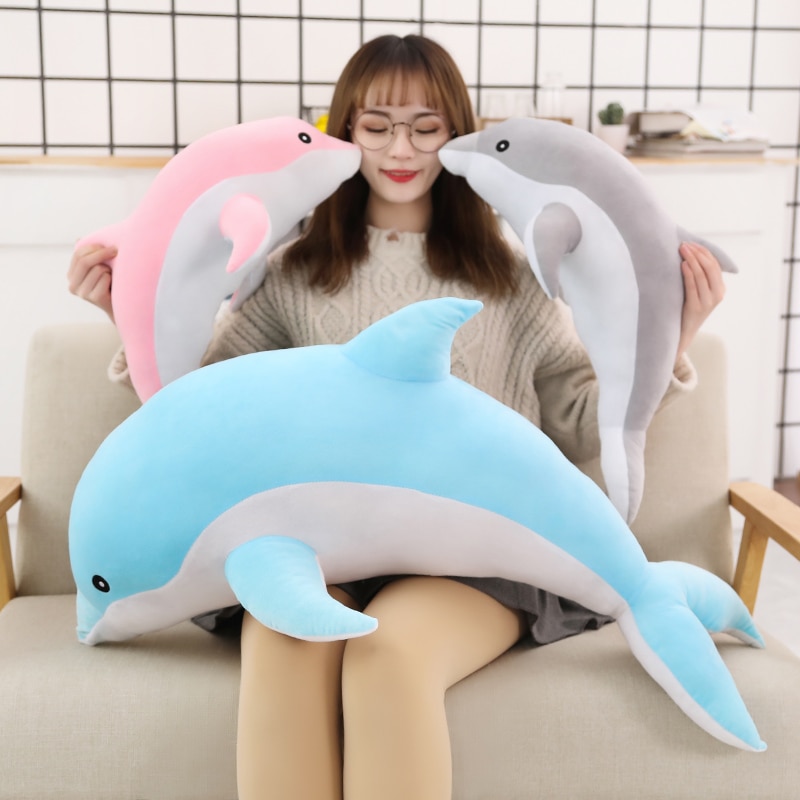 Giant Plush Dolphin Toys Soft Stuffed Dolphin Sea Animals Throw Pillow Valentine's Day confession Gift for Her Girl birthday