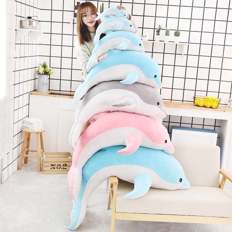 Giant Plush Dolphin Toys Soft Stuffed Dolphin Sea Animals Throw Pillow Valentine's Day confession Gift for Her Girl birthday