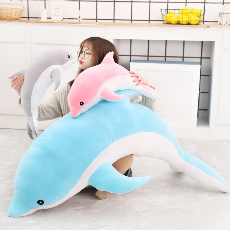 Giant Plush Dolphin Toys Soft Stuffed Dolphin Sea Animals Throw Pillow Valentine's Day confession Gift for Her Girl birthday