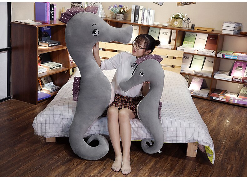 Cute Cartoon Seahorse Plush Toy Giant Soft Sleeping Pillow Colorful Sofa Bed Cushion Big Doll for Children Girl Gift