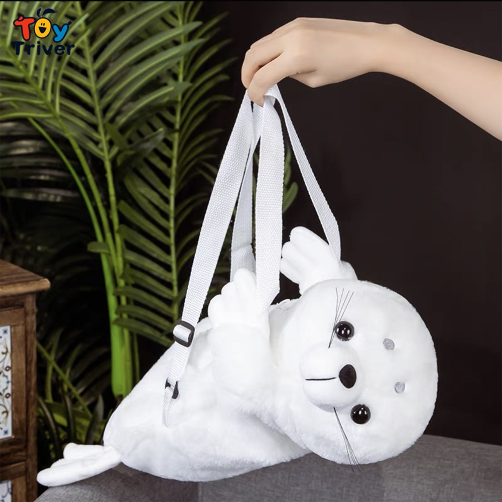 Kawaii Seal Backpack School Shoulder Bags Plush Toys Stuffed Animals Doll Kids Children Girls Boys Women Cute Birthday Gifts