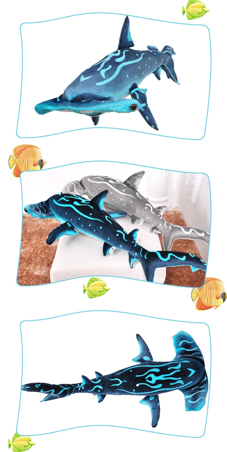 Kawaii 100CM Simulated Hammerhead Shark Cute Flat Shark Stuffed Toys Marine Series Pendants Plush Toy Safa Dolls For Kids Gifts