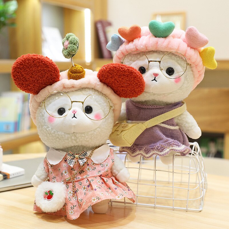 30CM Cartoon LaLafanfan Kawaii Cafe Mini Shiba Inu Dog Sheep with Clothes Plush Cute Stuffed Animal Dolls Christmas Gift Toy