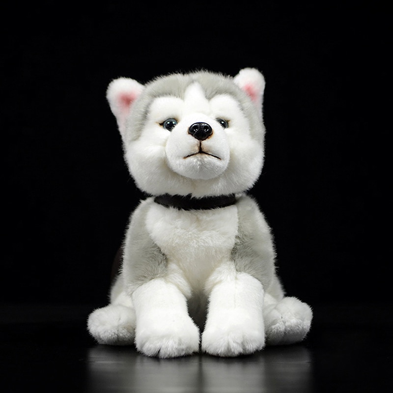 23cm Real Life Gray Husky Plush Toys Squat Sit Soft Lifelike Cute Dog Stuffed Animals Doll Kids Baby Christmas Gifts collection
