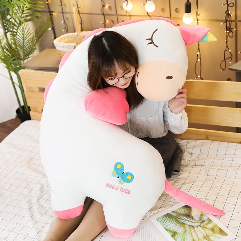 80~120cm Giant Unicorn Toy Stuffed Animal Boyfriend Pillow Gift for Lovers Birthday Dinosaur Flamingo Message Pillow Bed Cushion