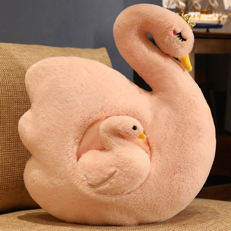 Fluffy Hair Swan With Baby Soft Stuffed Plush Toy  - World  of plushies