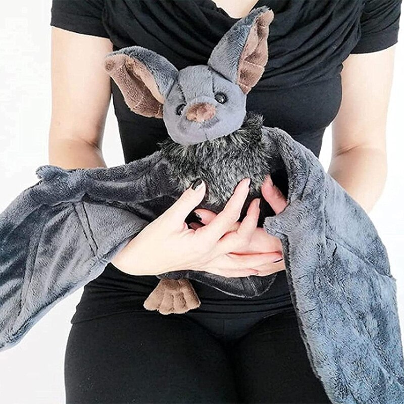 T5EC 30cm/12In Plush Stuffed Animal Bat Throw Pillow with Folding Wing Decompression Chair Cushion Kids Halloween Funny Gift