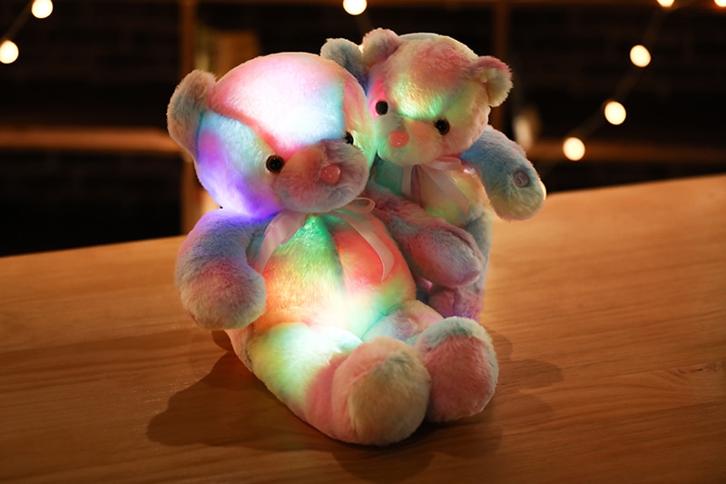 50cm 30cm Rainbow Creative Light Up LED Teddy Bear Stuffed Animals Plush Toy Colorful Glowing Christmas Gift for Kids Pillow