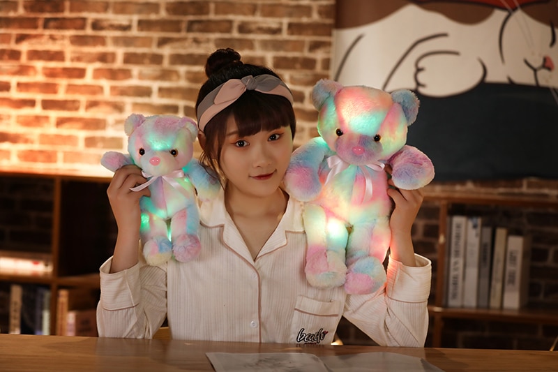 50cm 30cm Rainbow Creative Light Up LED Teddy Bear Stuffed Animals Plush Toy Colorful Glowing Christmas Gift for Kids Pillow