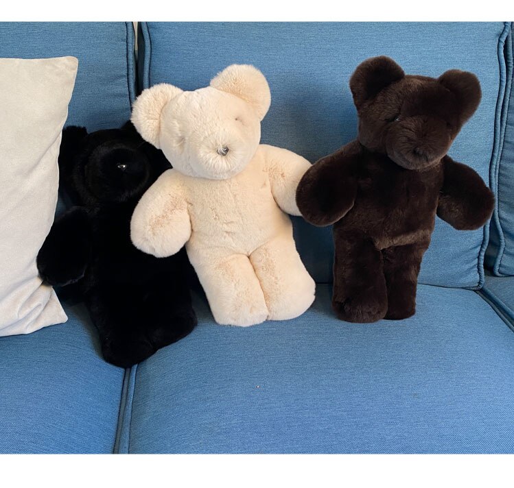 Rex Rabbit Fur Bear Doll Real Fur Soft Stuffed Animals Plush Toys For Children High-end Fashion Girl Birthday Gifts