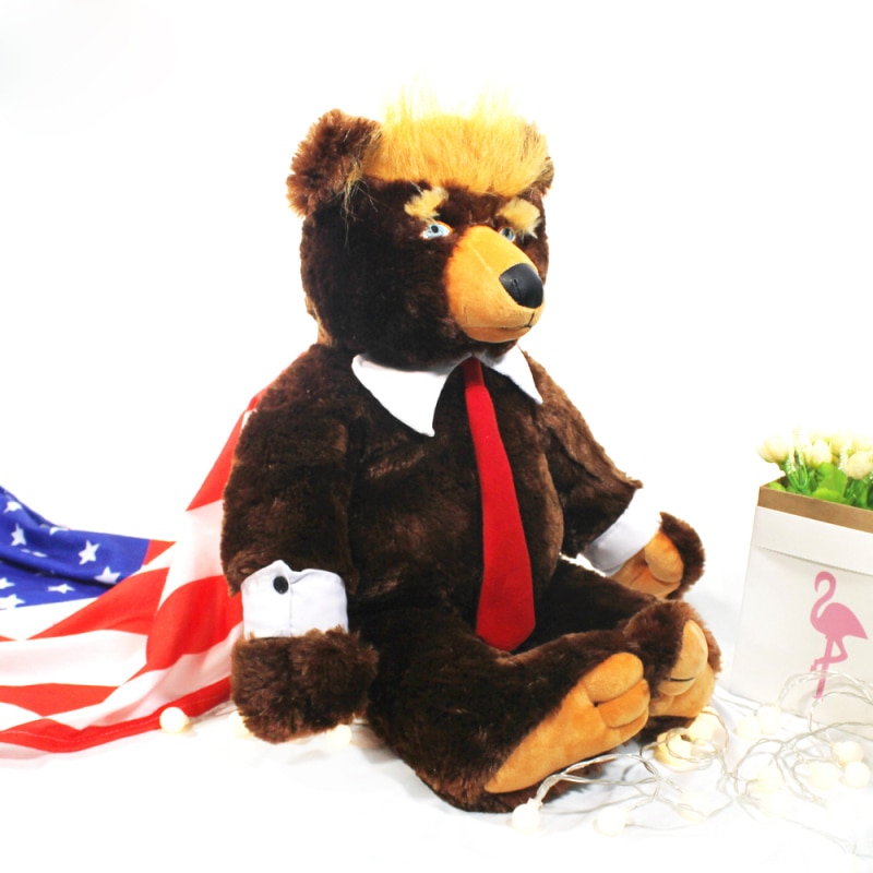 60cm Donald Trump Bear Plush Toys Cool USA President Bear With Flag Cute Animal Bear Dolls Trump Plush Stuffed Toy Kids Gifts