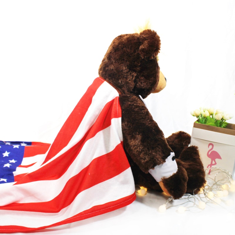 60cm Donald Trump Bear Plush Toys Cool USA President Bear With Flag Cute Animal Bear Dolls Trump Plush Stuffed Toy Kids Gifts