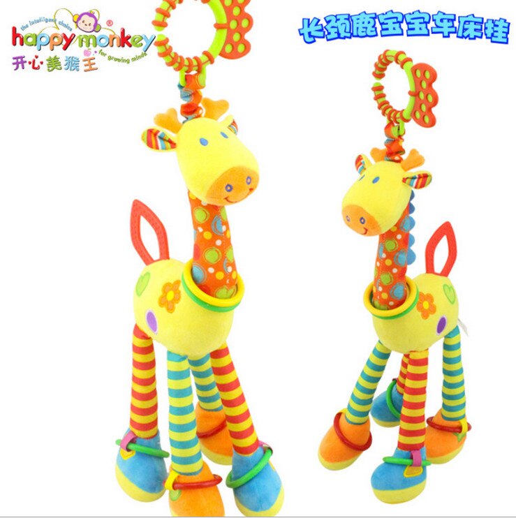(46cm)Plush Infant Toys Soft Giraffe Animal Handbells Baby Development Lovely Newborn Baby Rattles Plush Pram Bed Bells Handbell