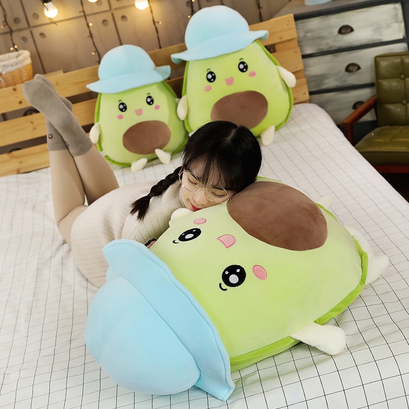 Cute Plush Toys Avocado Doll with Hat Stuffed Fruit Food Kawaii Avocado Pillow Cute Soft Doll for Children Bedroom Decor Cushion