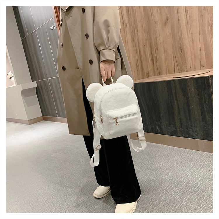 Bear Ears Plush Women Backpack Faux Fur Shoulders Bag Cute Furry Women Bag Mini Girl Backpacks NEW Winter Bags For Women 2020