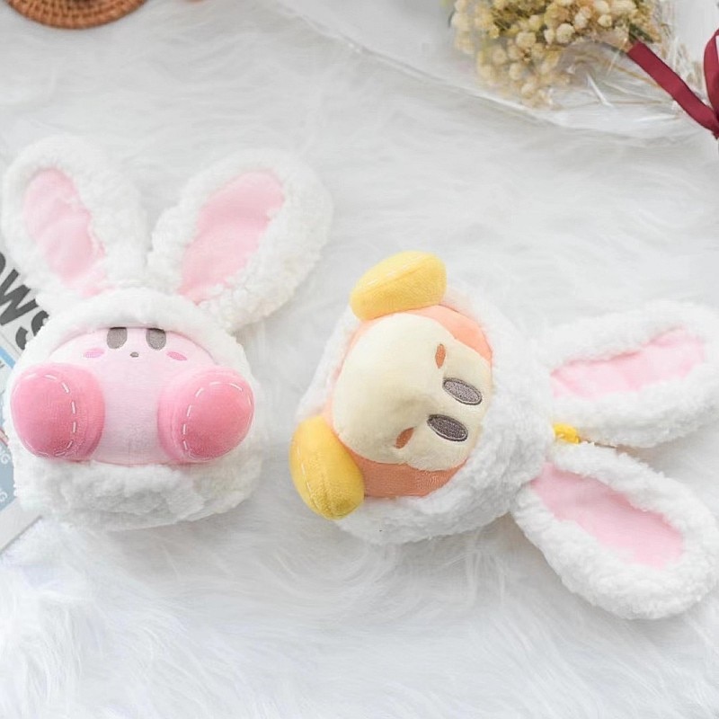 Kirby Anime Plush Toy 10Cm Kawaii Plush Doll Rabbit Ears Cross-Dressing Doll Plush Backpack Pendant Plush Keychain Kirby