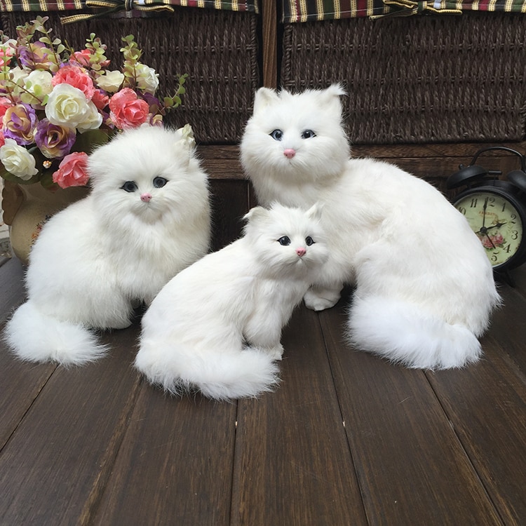 Realistic Plush Toy Simulation Cat Doll White Persian Cats Lifelike Kitten Model Birthday New Year Gift Home Decor Ornament