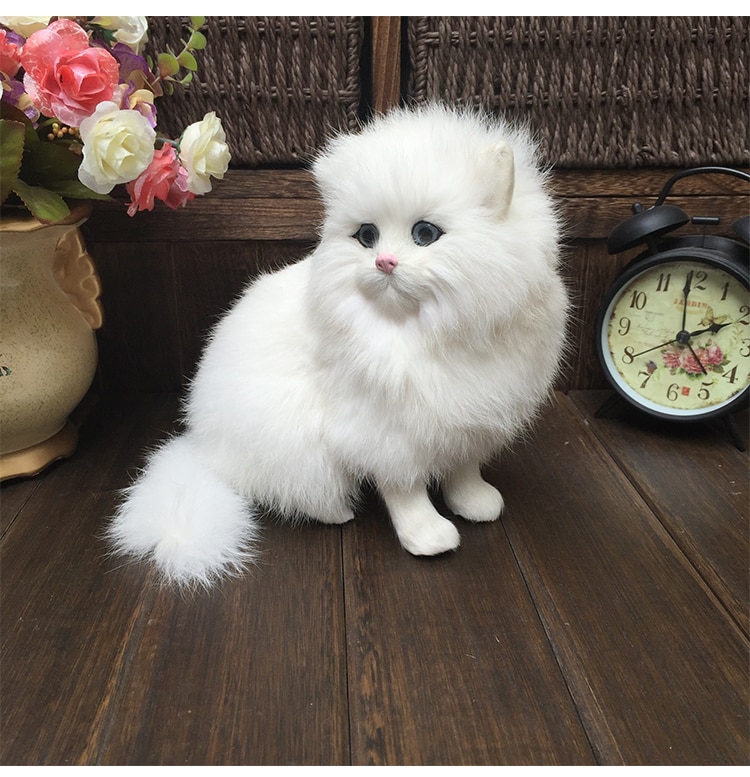 Realistic Plush Toy Simulation Cat Doll White Persian Cats Lifelike Kitten Model Birthday New Year Gift Home Decor Ornament