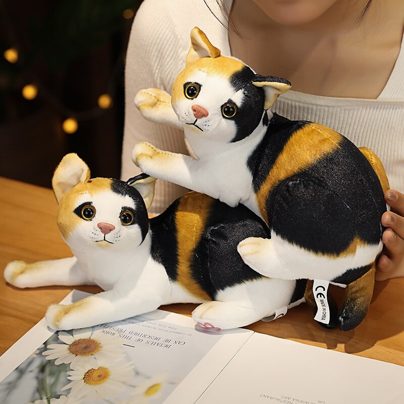 31cm INS Like Real Prone Cat Plush Doll Stuffed Pure Colors Grey White Yellow Kitten Toy Pets Animal Kids Gift
