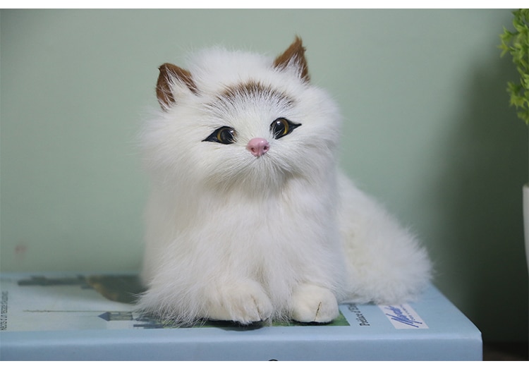 Realistic Cat Plush Toys Lifelike Fur Furry Stuffed Cat Dolls Simulation Kitten Models Animals Birthday Christmas Gift For Child