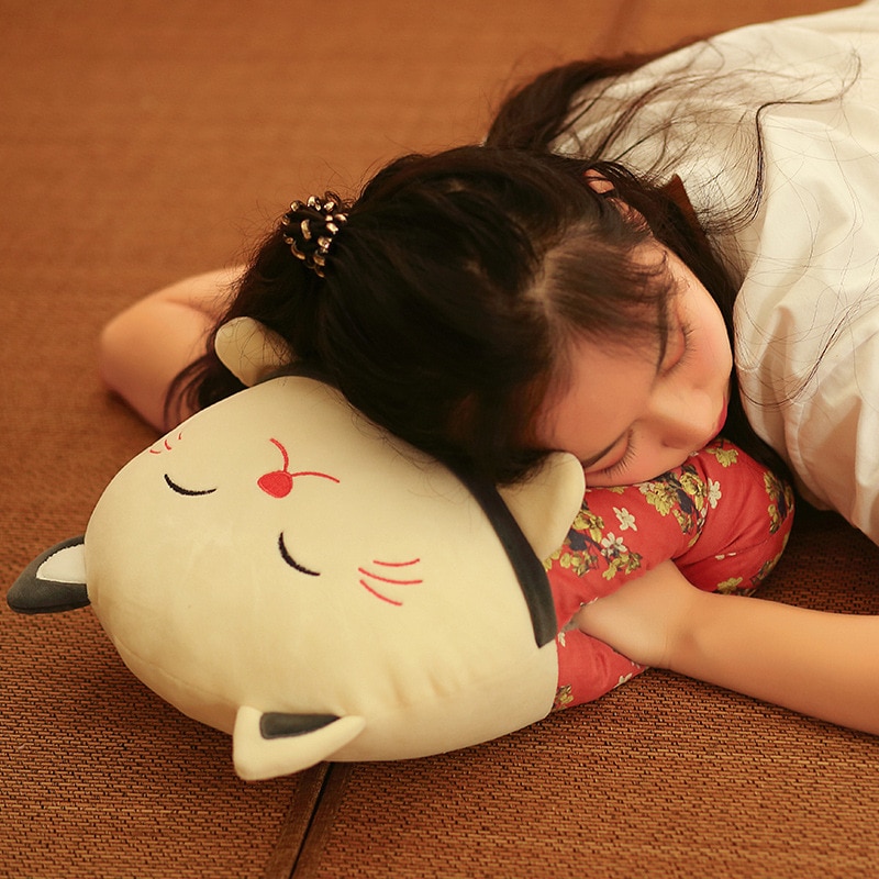 Lucky Cats Pillow Dual-Use Sofa Back Cushion Winter Hand Warmer Pillow Plush Toy Japanese Style Cover Office Nap Pillow Gift New