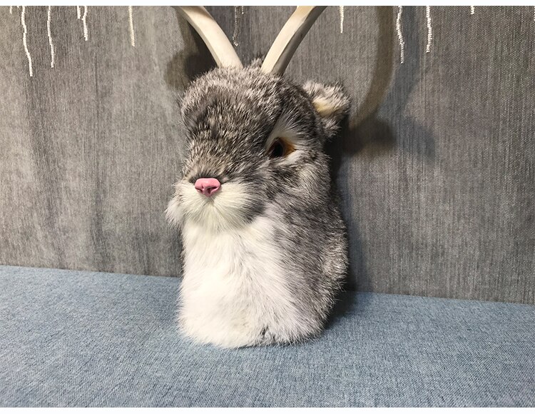 Simulation Soft Bunny Head Wall Hanging Decor Stuffed Plush Animal Figurines Models Modern Home Room Decoration Rabbit Head