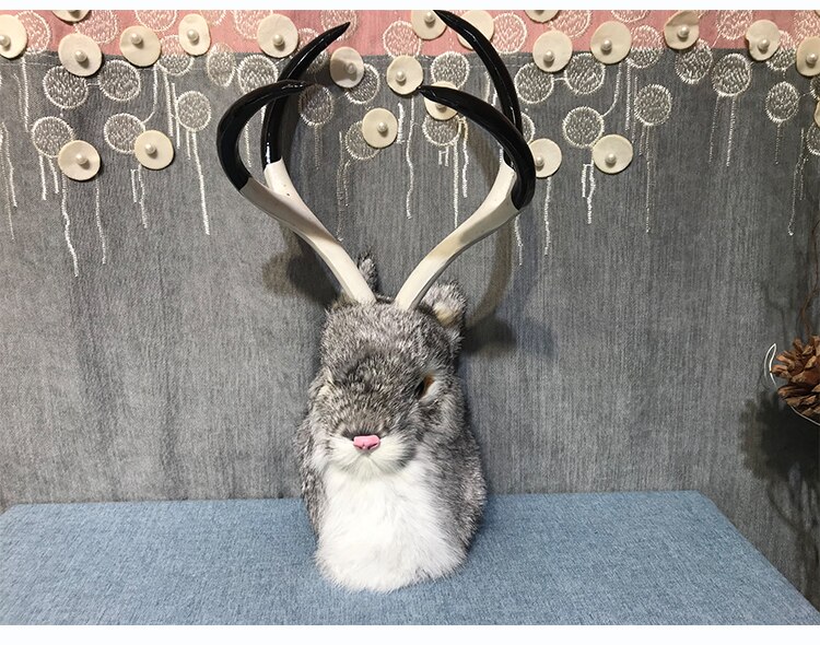 Simulation Soft Bunny Head Wall Hanging Decor Stuffed Plush Animal Figurines Models Modern Home Room Decoration Rabbit Head