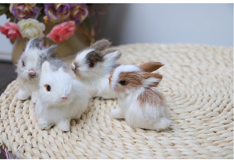 Easter Bunny Decoration Mini Realistic Cute Plush Rabbit Lifelike Hare Toy Kids Birthday Xmas Gift Animal Figurine Small Doll