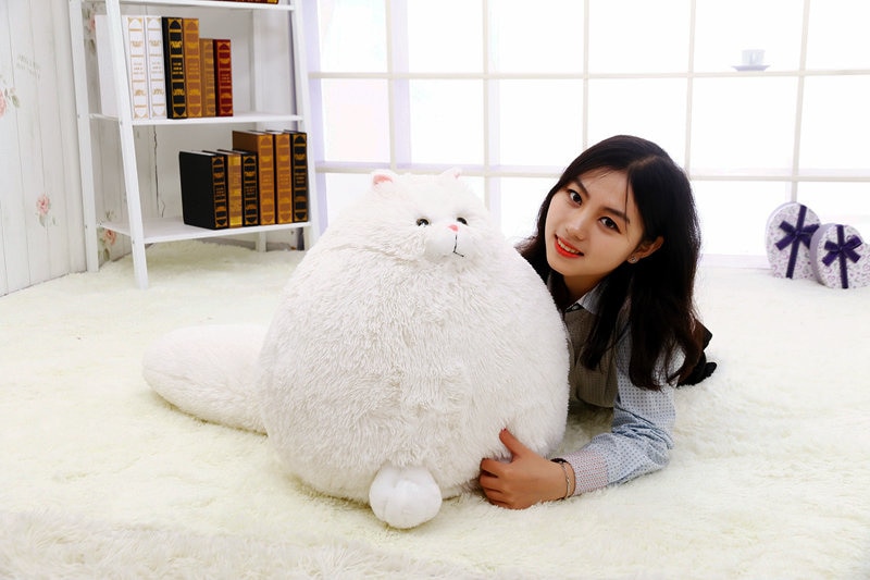 Super Round Snow White Stuffed Persian Cat Big Long Tail Plush Soft Cat Toys for Children home Decorate Simulation animal